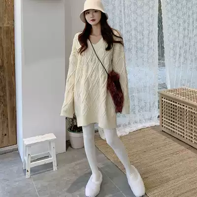 SYT save autumn wardrobe loose V-neck diamond knit sweater women 2021 New lazy wind long top