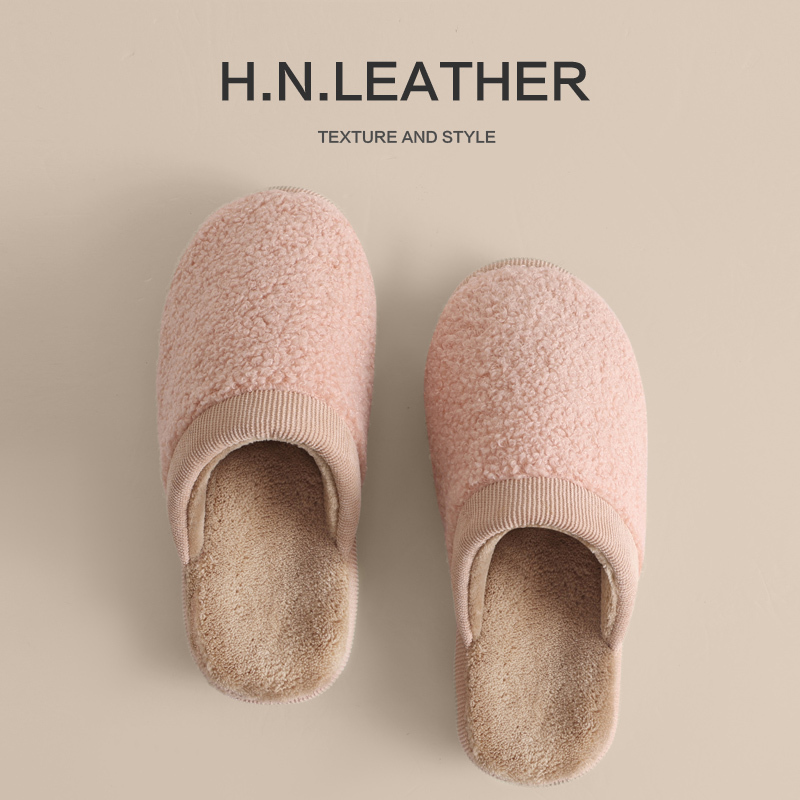 Cow Tendon Sole Warm Slippers for Men and Women, Same Style for Couples, Non-Slip Home Teddy Velvet Cotton Slippers, Autumn and Winter Indoor Soft Sole