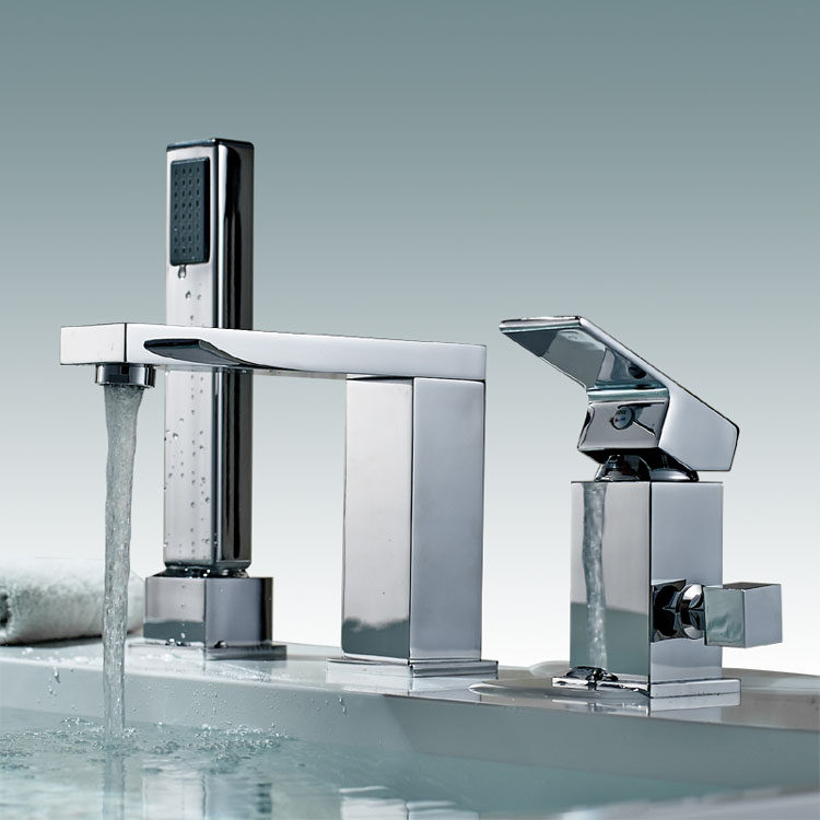 Copper bathroom tap brief About three sets of tap Three holes hot and cold bathtub tap pumping pull-out shower suit