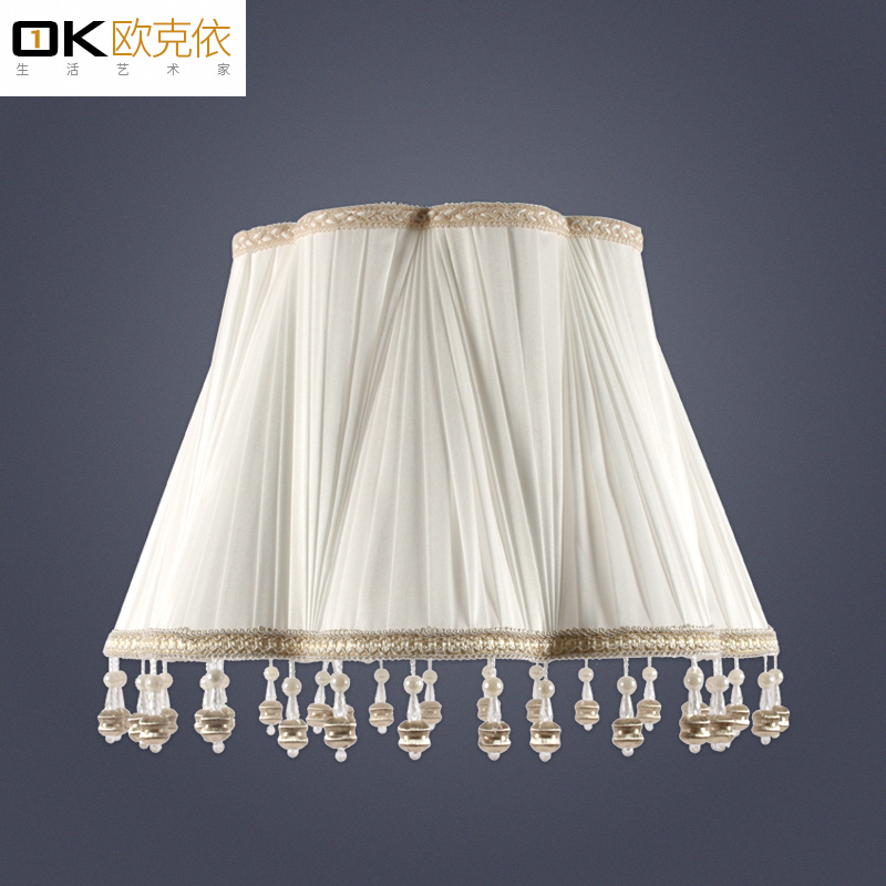 Off-White Imitation Silk Lampshade, New Style, Personalized and Fashionable, with Hanging Beads, Cross-Shaped Plum Blossom Pleated Lampshade for Table Lamp and Floor Lamp