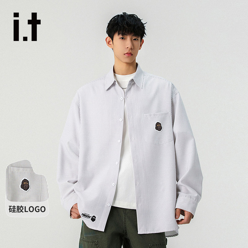 It Fingercroxx American Ape-Like Couple Loose Shirt Men's Trendy Brand 2025 Autumn Striped Shirt Jacket