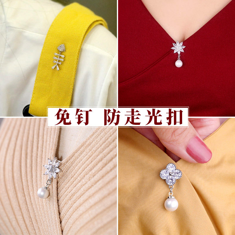 Boutique zircon collar anti-walking pin fixed clothes small breast needle accessories with open pin