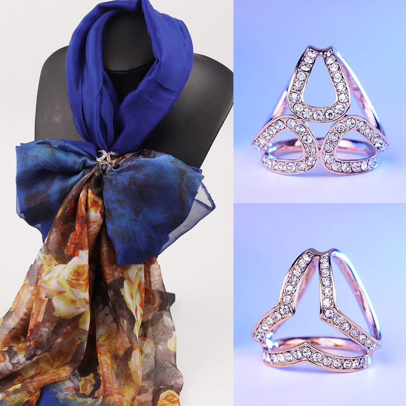 Large silk scarf buckle Three-ring buckle Simple shawl buckle Scarf professional stewardess Korean dual-use silk scarf ring clip accessories