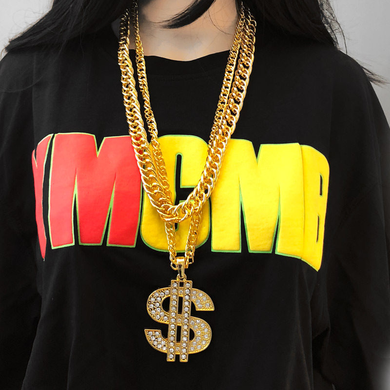 Big Gold Necklace Men's Coarse Exaggerated Props Men's High Emulation Filming Fake Suit Performance Hip-hop Ornament Stage Performance
