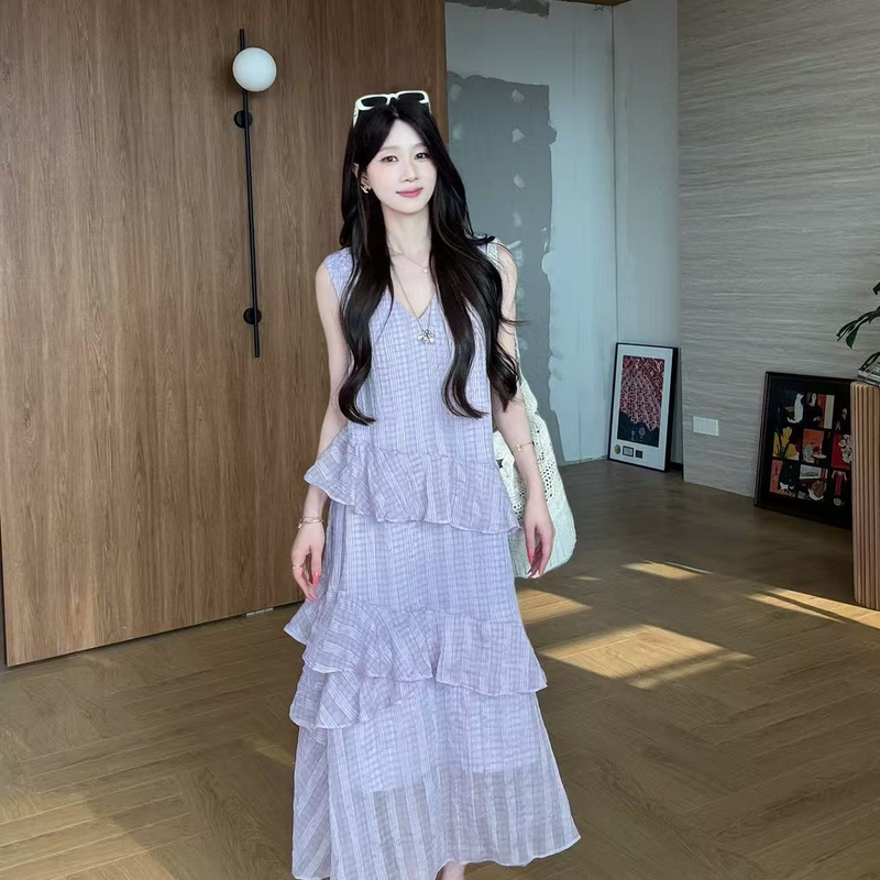 Fish Er【Taro Cloud Fluff】Designer Haute Couture/Summer Versatile Slimming French-Style Dress