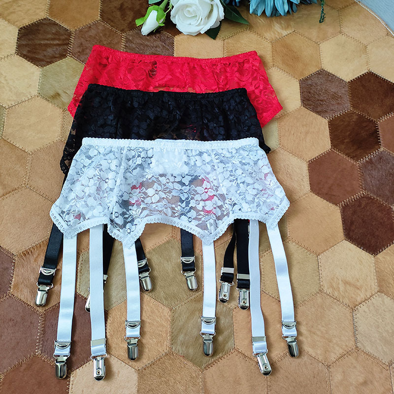 Vintage Lace Metal Buckle Six-Hook Multi-Claw Heavy-Duty Sexy Stockings Non-Slip Red White Black Garter Belt Clearance Sale