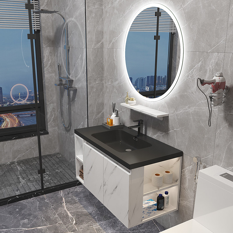 Modern simple bathroom room cabinet combination bathroom sink Face wash sink set Light luxury rock plate one-piece basin