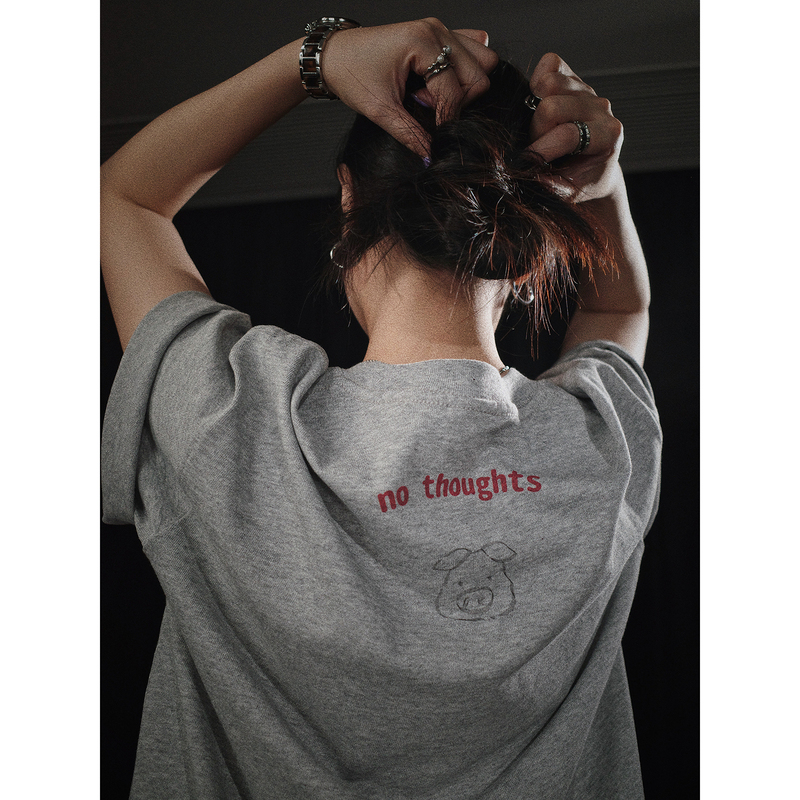 Pii No Thoughts Piggy No Thoughts Vintage Hand-Painted Floral Gray American Retro Short-Sleeve T-Shirt 280g Pii No Thoughts Piggy No Thoughts Vintage Hand-Painted Floral Gray American Retro Short-Sleeve T-Shirt 280g