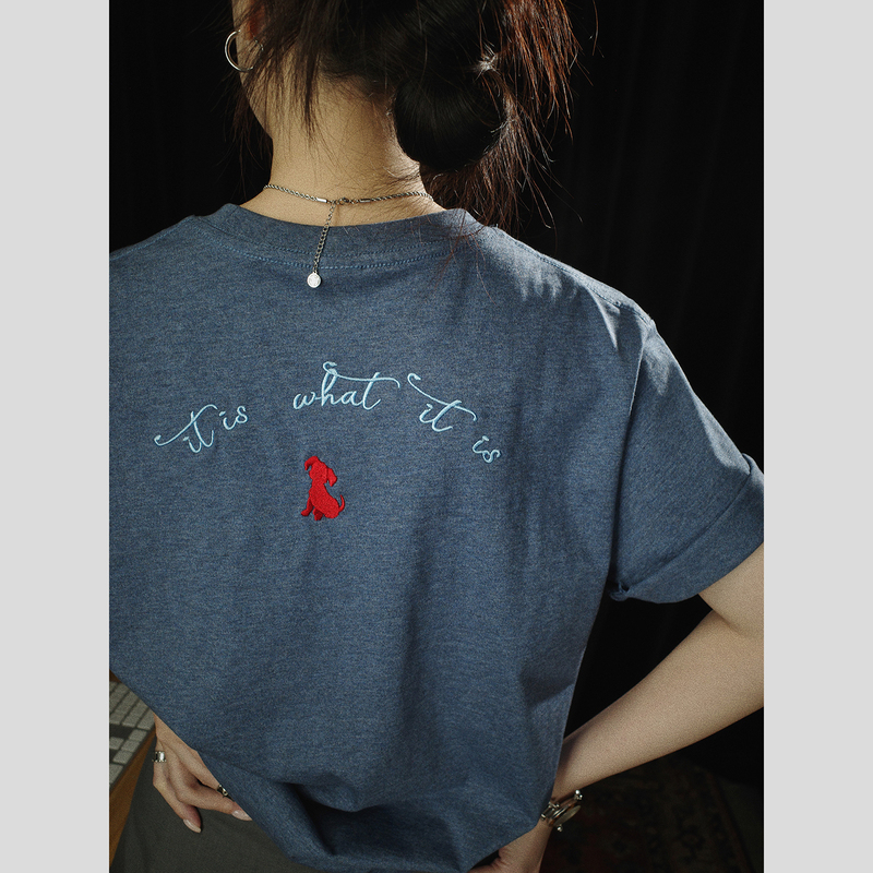 Pii It Is What It Is Floral Yarn Vintage Denim Blue Two-Tone Embroidered T-Shirt Pii It Is What It Is Floral Yarn Vintage Denim Blue Two-Tone Embroidered T-Shirt
