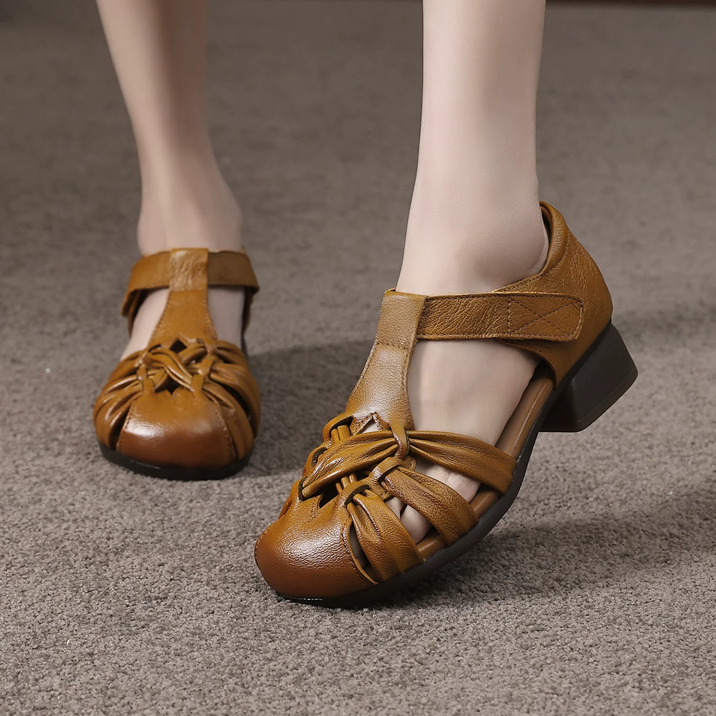 Leather retro woven summer comfortable sandals