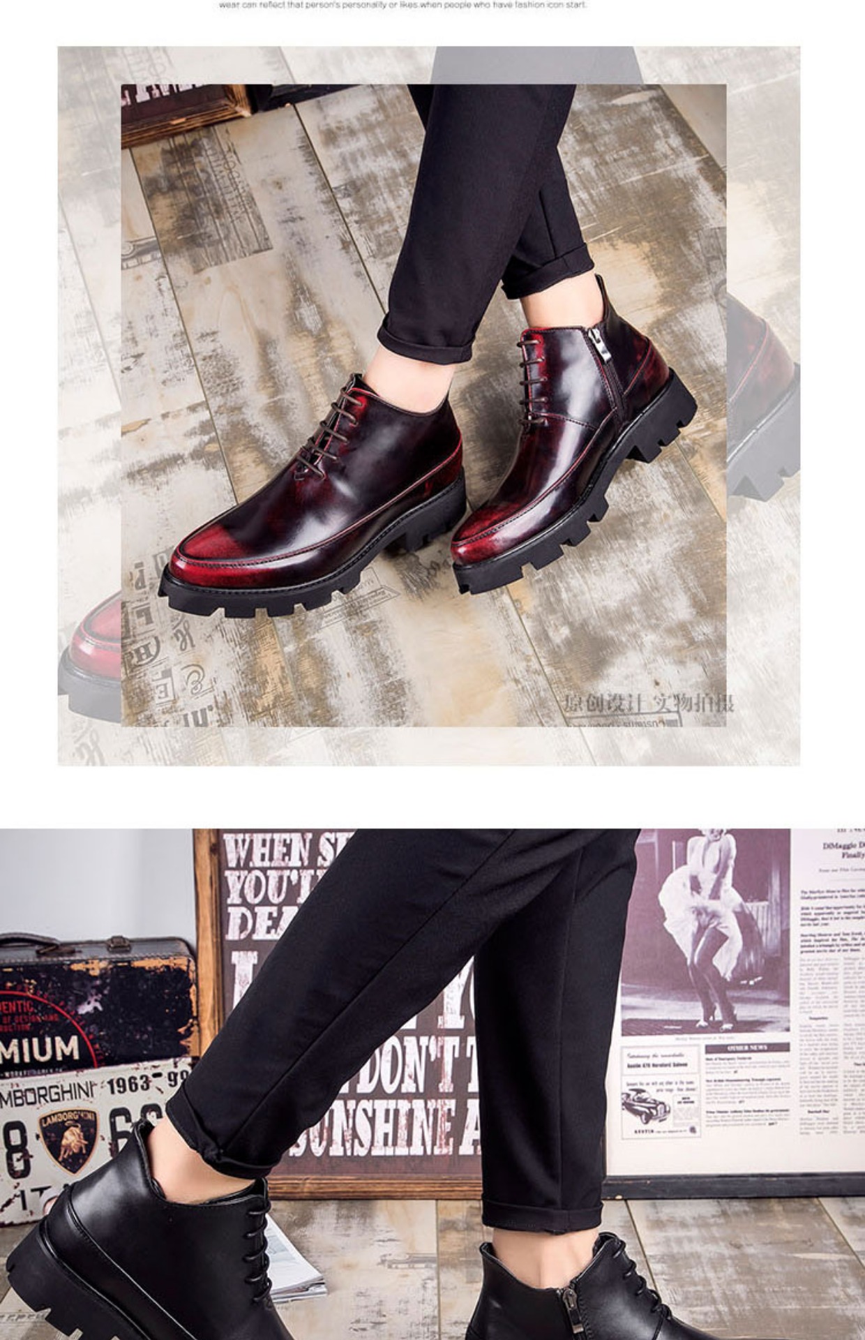 Giày cao cổ, mùa thu đông nam, nước Anh mới, xu hướng phiên bản Hàn Quốc, giày da cao cổ, giày da stylist - Giay cao giay nam cao