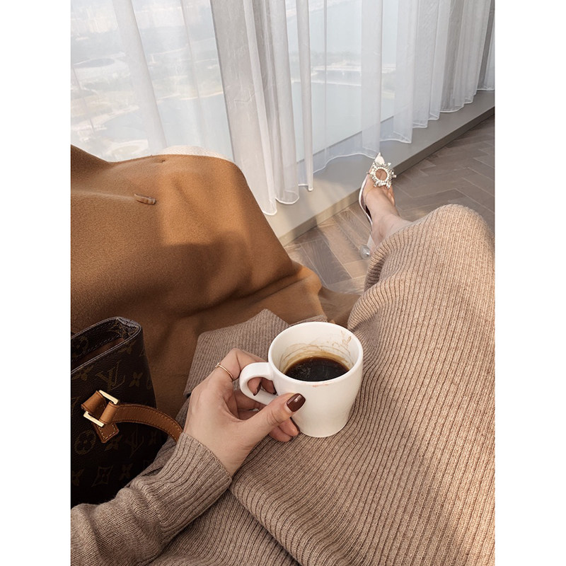 lowey cashmere wool blend 2*1 pit basic skirt medium and long version knitted skirt hip skirt