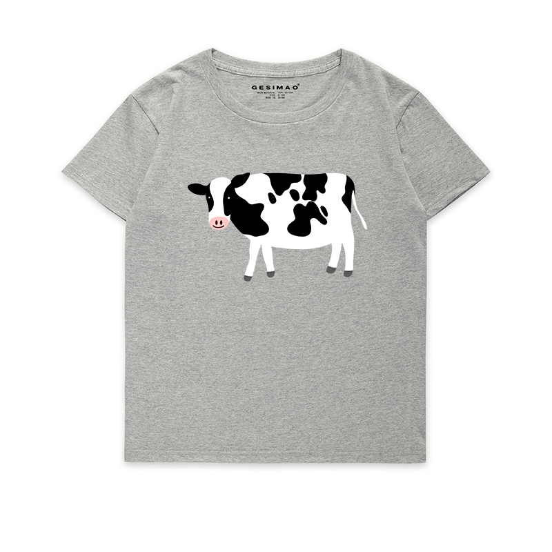 Gesimao Cow Original Design Printed Short Sleeve T-Shirt Niche Artistic Versatile Loose Unisex Top