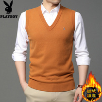 Flower Playboy wool vest mens waistcoat plus velvet thickened V collar sweater sleeveless warm cashmere cashmere cardiovert shoulder