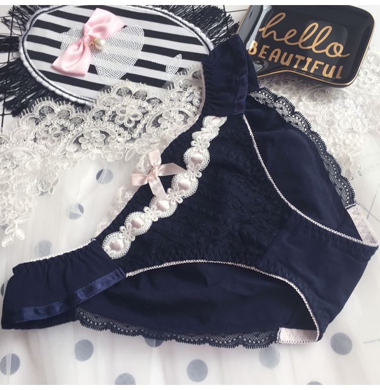 Đồ lót cotton dễ thương Nhật Bản cô gái tóm tắt eo giữa màu hồng Công chúa Van Lace vải cotton bay quần lót nam cotton