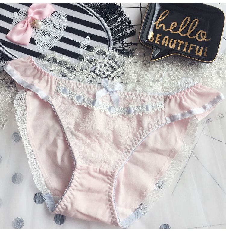 Đồ lót cotton dễ thương Nhật Bản cô gái tóm tắt eo giữa màu hồng Công chúa Van Lace vải cotton bay quần lót nam cotton