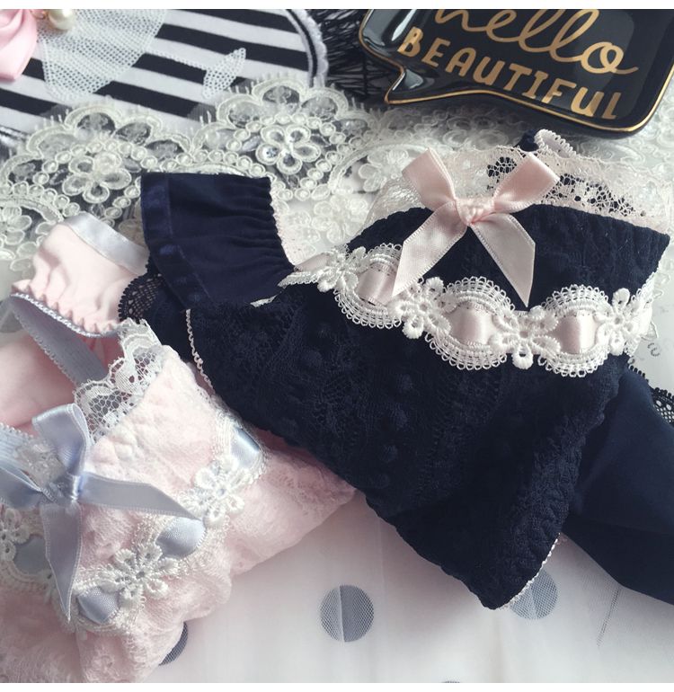 Đồ lót cotton dễ thương Nhật Bản cô gái tóm tắt eo giữa màu hồng Công chúa Van Lace vải cotton bay quần lót nam cotton