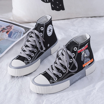 Graffiti Cartoon Sails Cloth Shoes Students Men And Women Lovers Shoes High Help 2021 New Trends Han Edition 100 Hitch Plate Shoes