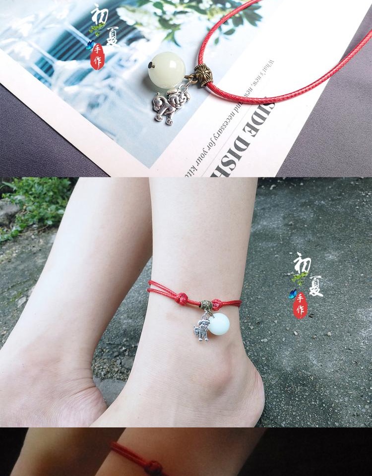 Harajuku 12 Zodiac tóc ánh sáng chuỗi vòng đời cuộc sống dây đỏ 貔貅 khóa hòa bình cặp vợ chồng nhẫn chân nam và nữ - Vòng chân lắc chân nữ inox
