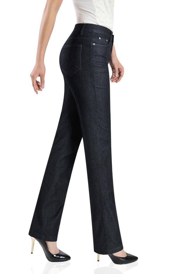 Mùa xuân và mùa thu mặc quần dài của phụ nữ trung niên quần jeans cạp cao cạp thẳng Quần cotton nữ trung niên co giãn là quần mỏng cỡ lớn dày quần jean đen nữ