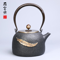 Body Gold Feather Iron Jug Day Style No Coating Southern Old Iron Pot Retro Burning Water Teapot Pure Hand Raised Raw Tea Furniture