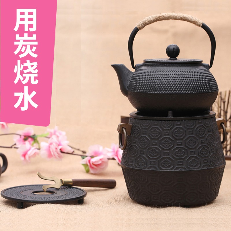 Cast iron pot suit Japanese style Kettle Artisanal no-coat raw iron jug Home retro cooking kettle tea set Composition