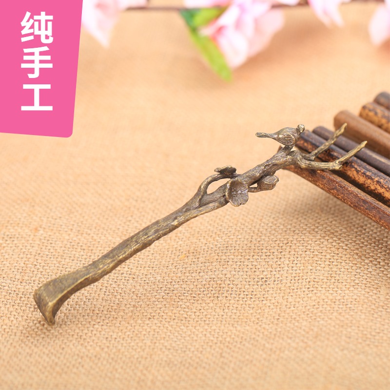 Pure Copper Pot Fork Hand Work Pot Lid Clip Plum Fork Cast Bronze Furnishing Accessories Bamboo Festival Kung Fu Tea Furniture Day Style Retro Pot