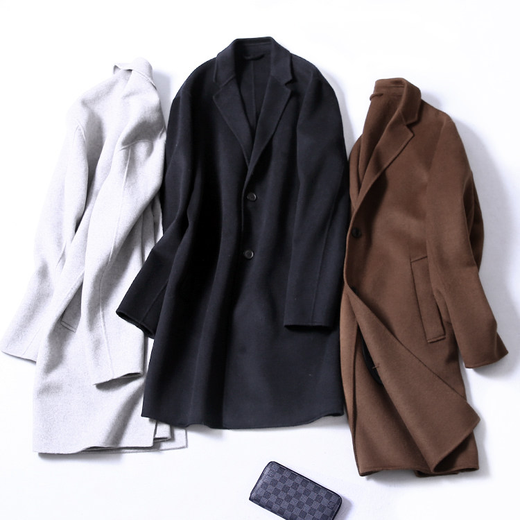 秋季新品双面绒羊毛大衣男绅士帅气中长款长袖修身毛呢外套83016