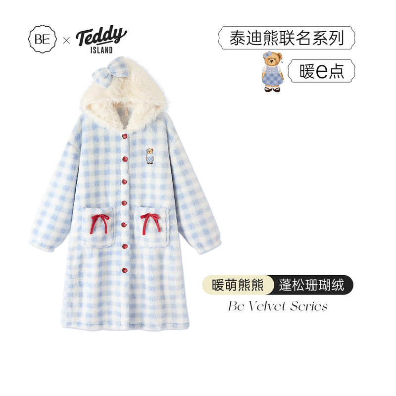 Be Teddy Bear Co-Branded Coral Fleece Robe for Women, Autumn and Winter, Fleece-Lined and Thickened Pajamas, Winter Bathrobe, Can Be Worn Outside in Winter Be Teddy Bear Co-Branded Coral Fleece Robe for Women, Autumn and Winter, Fleece-Lined and Thickened Pajamas, Winter Bathrobe, Can Be Worn Outside in Winter