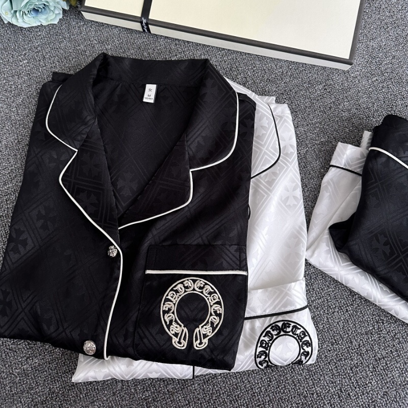 Fashionable Light Luxury Cardigan Ice Silk Couple Pajamas Women's Short-Sleeved Shorts High-End Embroidered Men's Set Loungewear Fashionable Light Luxury Cardigan Ice Silk Couple Pajamas Women's Short-Sleeved Shorts High-End Embroidered Men's Set Loungewear