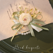 Bridesmaids wrist floral bridegroom brooch green lawn knot wedding sensual little fresher senior sister group pearl bracelet