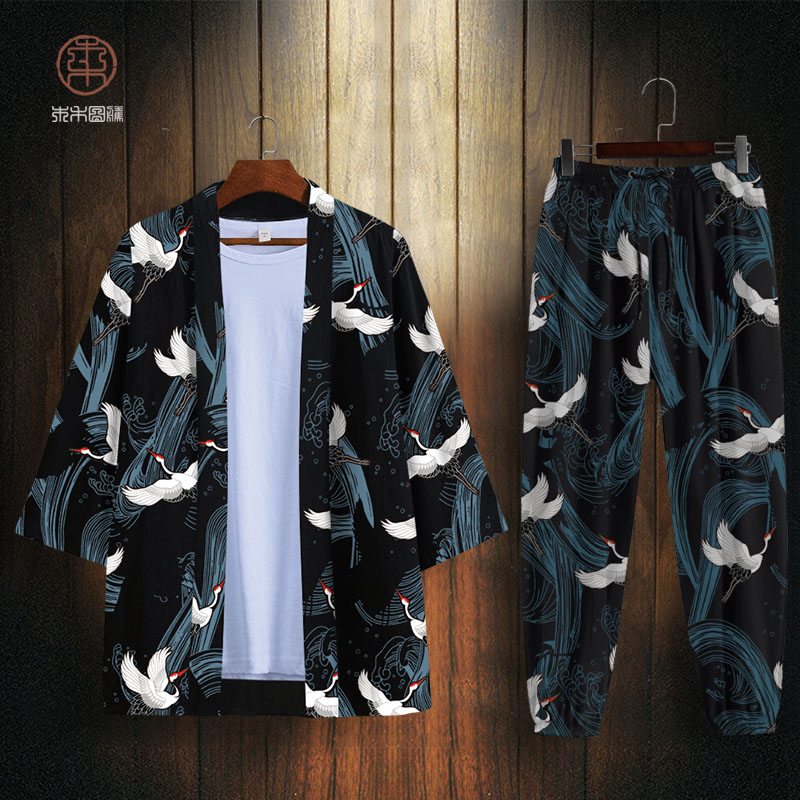 Kimono Tao áo kiểu nam cẩu áo mùa hè mỏng áo áo lỏng lẻo cardigan nắng hôn đầu Tang váy