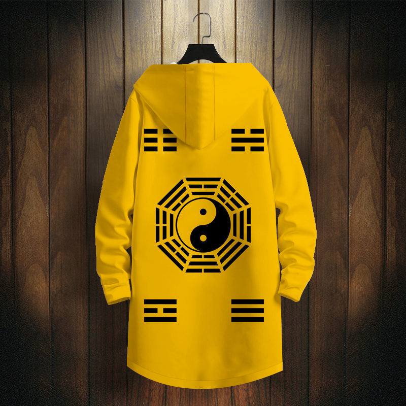 Tai Chi Bagua Print Windbreaker Jacket for Men, Autumn Thickened Oversized Hooded Cardigan, Mid-Length Windproof Coat Tai Chi Bagua Print Windbreaker Jacket for Men, Autumn Thickened Oversized Hooded Cardigan, Mid-Length Windproof Coat
