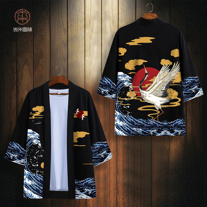 Kimono Tao áo kiểu nam cẩu áo mùa hè mỏng áo áo lỏng lẻo cardigan nắng hôn đầu Tang váy