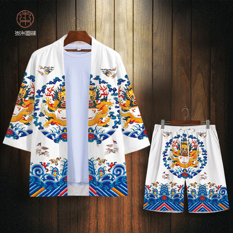 gió của Trung Quốc retro áo vàng nam áo choàng rồng thiết cổ đường gió áo Han váy quần áo hoàng đế và kimono quần áo hiệu suất