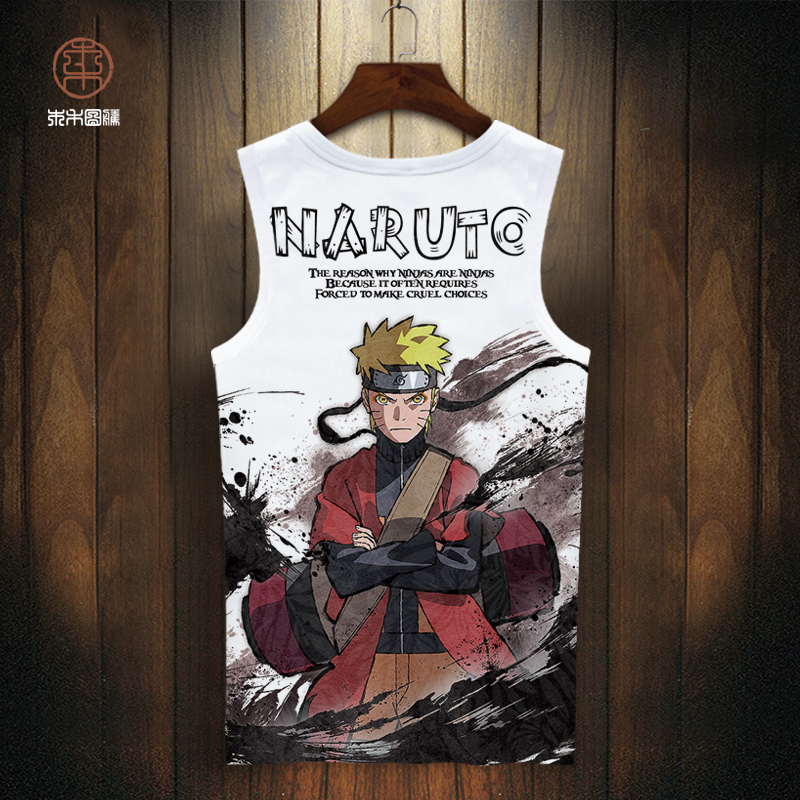 Naruto Collaboration Sleeveless T-Shirt for Men, Summer Thin Ice Silk Large Size Seamless Vest for Teenagers