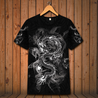 Trung quốc mực phong cách khói Trung Quốc rồng totem in ấn ngắn tay T-Shirt mùa hè kích thước lớn nam rồng nửa tay áo triều của nam giới quần áo Áo phông ngắn
