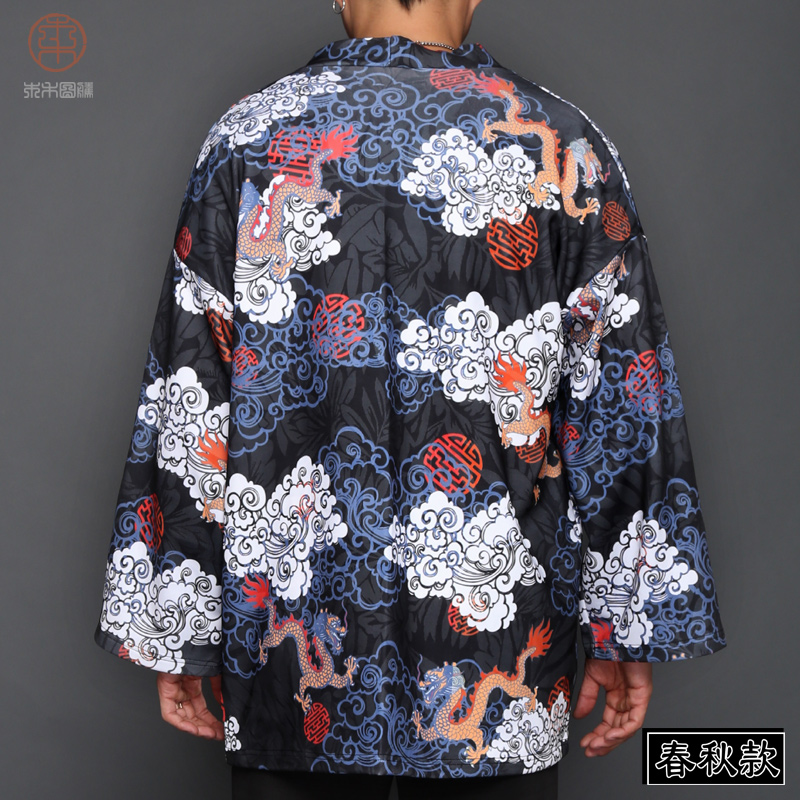 Nhật Bản kimono của nam giới áo gió Trung Quốc rồng T-shirt mũi người đàn ông váy Tang dài tay áo khoác kiểu Nhật áo Daorobe mùa xuân