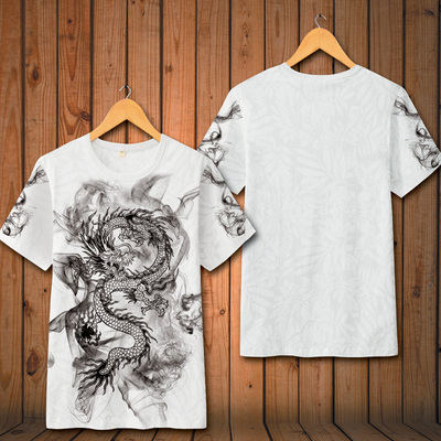 Trung quốc mực phong cách khói Trung Quốc rồng totem in ấn ngắn tay T-Shirt mùa hè kích thước lớn nam rồng nửa tay áo triều của nam giới quần áo Áo phông ngắn