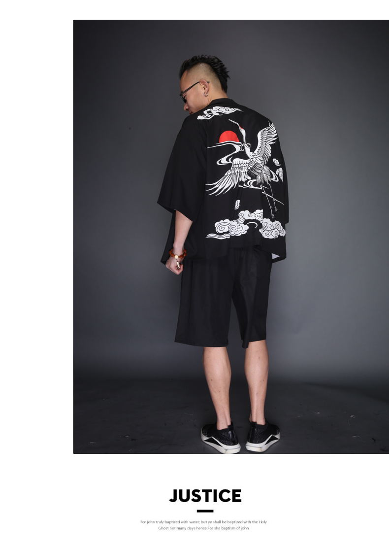 Nhật bản kimono nam áo gió Trung Quốc rồng T-Shirt áo Hanfu Tang phù hợp với bảy điểm tay áo mỏng áo kem chống nắng áo choàng Nhật Bản