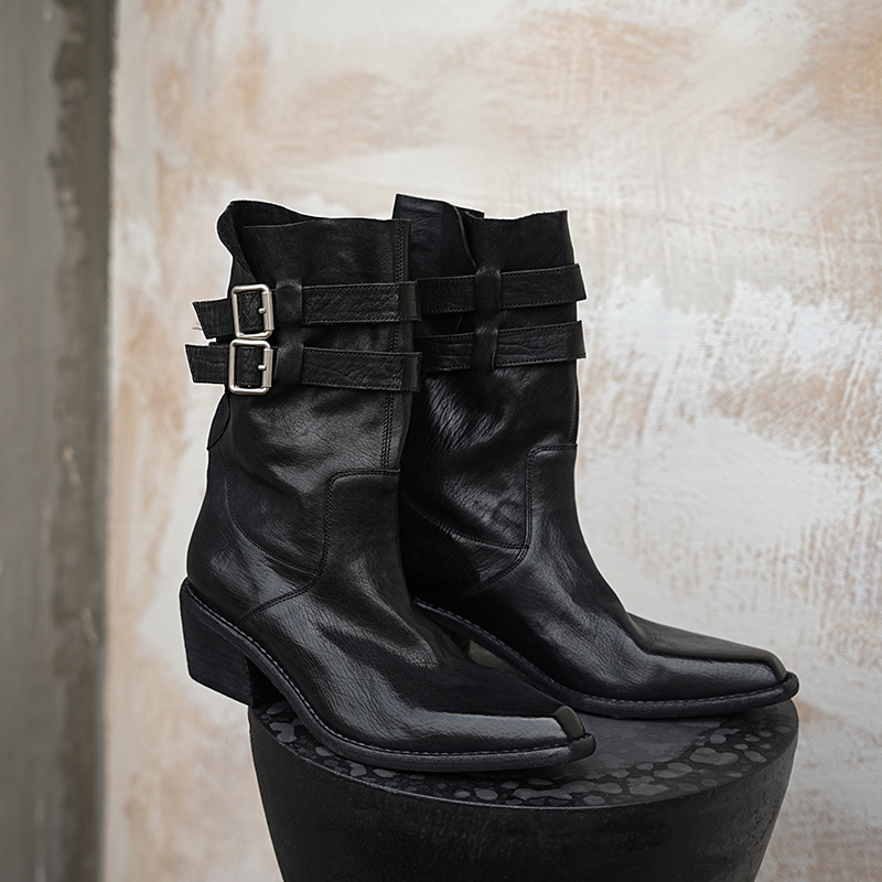 Trendy Brand Show~! First Layer Cowhide·Heel Height 6Cm·Vintage Style Heavy-Duty Mid-Calf Riding Western Cowboy Boots for Women