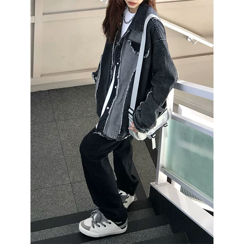 Дизайнерская джинсовая осенняя демисезонная куртка подходит для мужчин и женщин для влюбленных, в американском стиле, тренд сезона, оверсайз