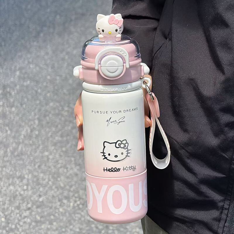 Hellokitty Girls' Thermos Cup, Cute Straw Cup, One Cup for Three Drinks, Large Capacity, Special Water Cup for Students Going to School Hellokitty Girls' Thermos Cup, Cute Straw Cup, One Cup for Three Drinks, Large Capacity, Special Water Cup for Students Going to School