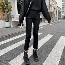 Korean black straight jeans womens eight-point small man 2021 spring and summer new high-waist slim stretch nine-point pants