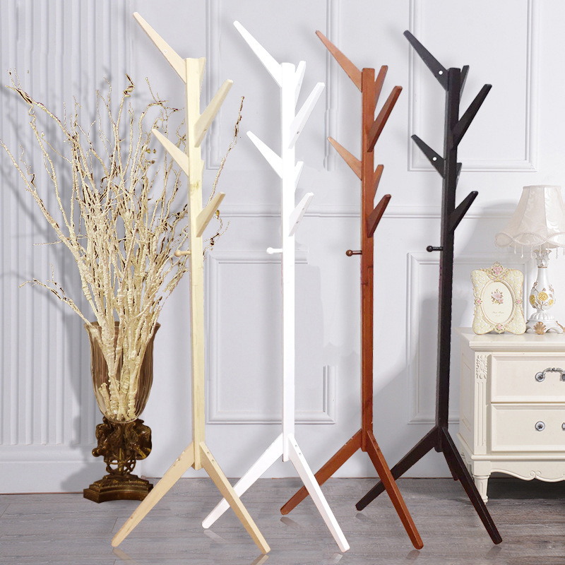 Simple creative tree-shaped solid wood coat rack floor-to-ceiling fashion living room bedroom clothes rack bag rack hanger