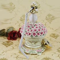 European style pastoral rose antique phone fashion creative home decoration resin painting process phone landline
