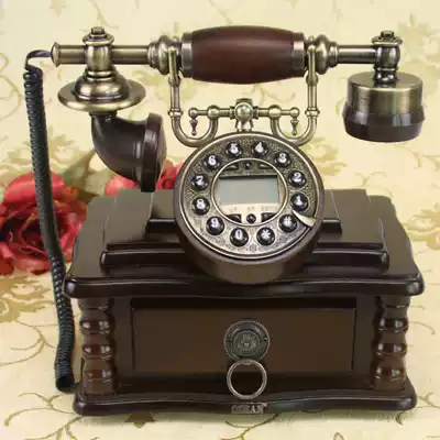 European style pastoral style antique telephone retro old-fashioned pure wood craft gifts home electric cable phone landline