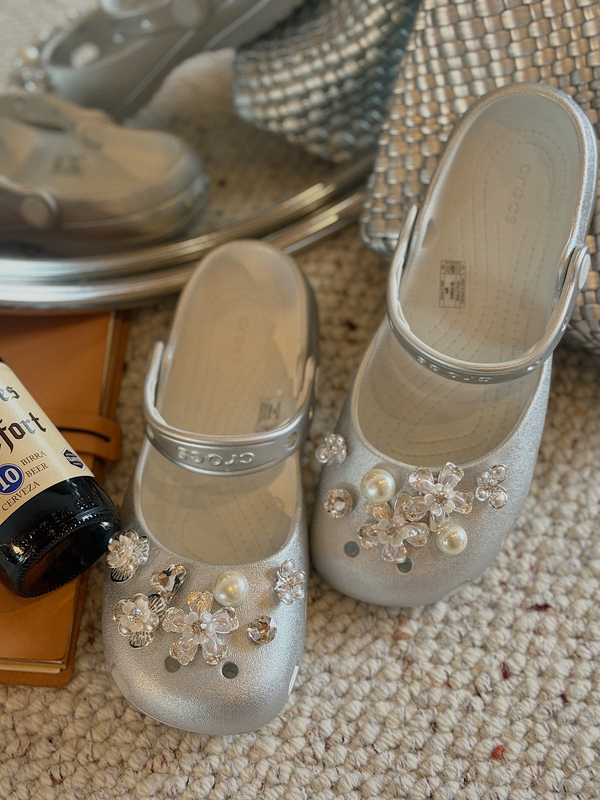 Flower-Shaped Shoe Charms for Crocs, Decorative Ballet Silver Accessories