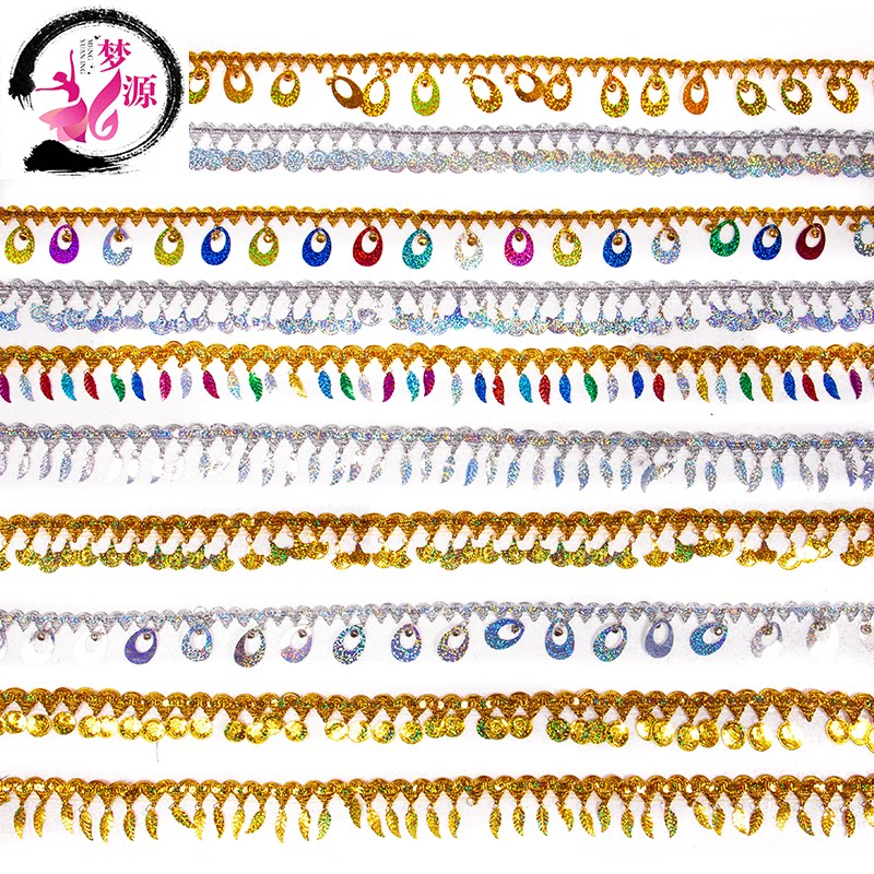 Gold and silver bright pieces lace leaves shell round sheet Bright Pieces Hanging Ears Streaming Su Lace Dancing Clothing Accessories Accessories Accessories