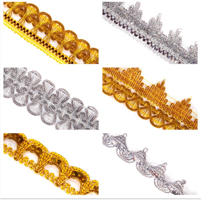 Gold and silver ribbon lace stage national clothing clothing DIY hat accessories Gold and silver lace accessories